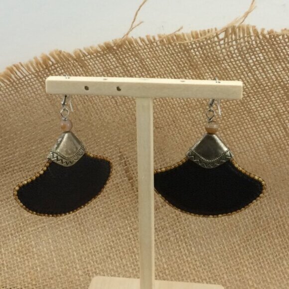 Beaded Metal Handmade Boho Dangle Earrings Festival Style Faux Real Leather Fur - Picture 2 of 16